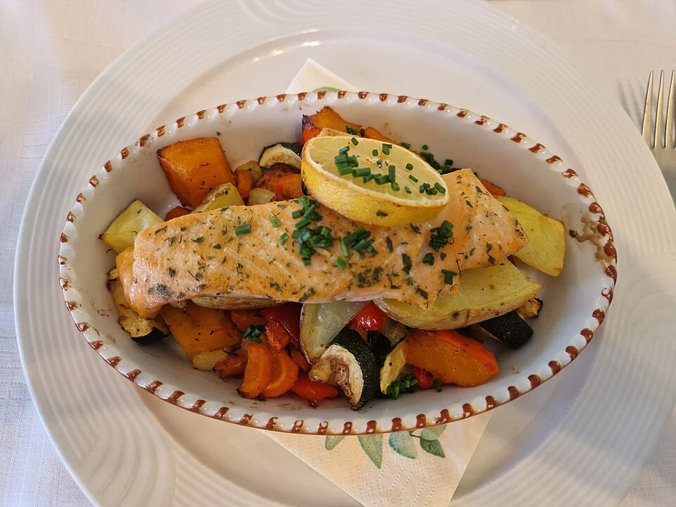 Lemon & herb baked salmon — real photograph